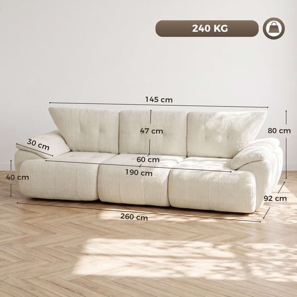 3-sits chenillesoffa, ramlös, extra breda sitsar