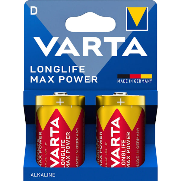 D Batterier, Longlife Max Power, 2-pack