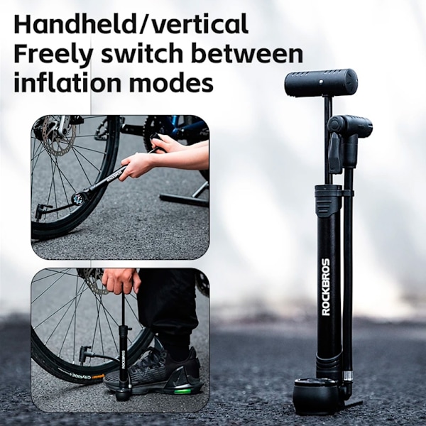 Håndcykelpumpe med 8 bar trykmåler - sort