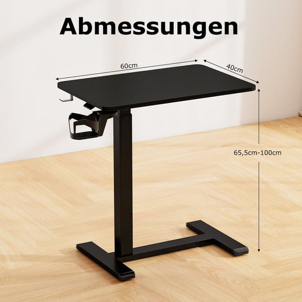 Justerbart oversengsbord med kopholder og kroge, sort