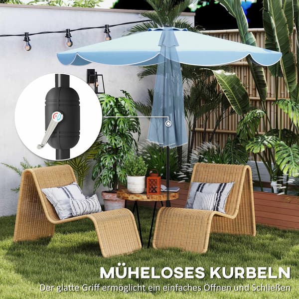 Terrasseparasol, 265 cm, justerbar vippefunktion, blå