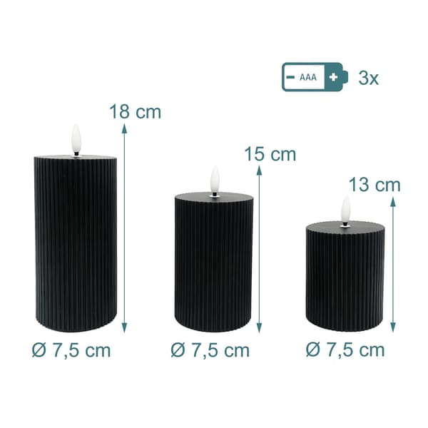 LED flammeløse vokslys, sæt med 3