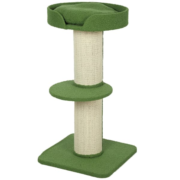 Kattetræ 91 cm med seng, platforme, sisalstolper, grøn