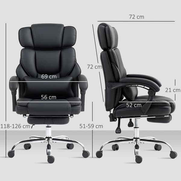 Ergonomisk kontorstol med lændestøtte, sort PU-læder
