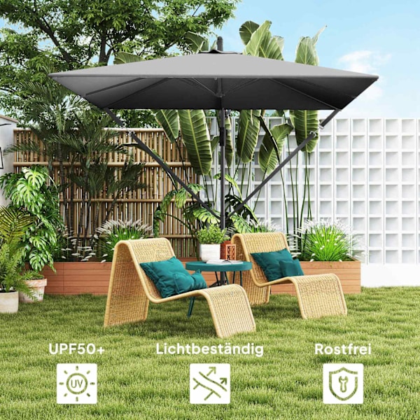 Cantilever paraply Ø260 cm parasol med UV beskyttelse 50+ vandafvisende krank paraply med stativ, dæksel, håndsving, vindlås, markedsparaply vipbar ha