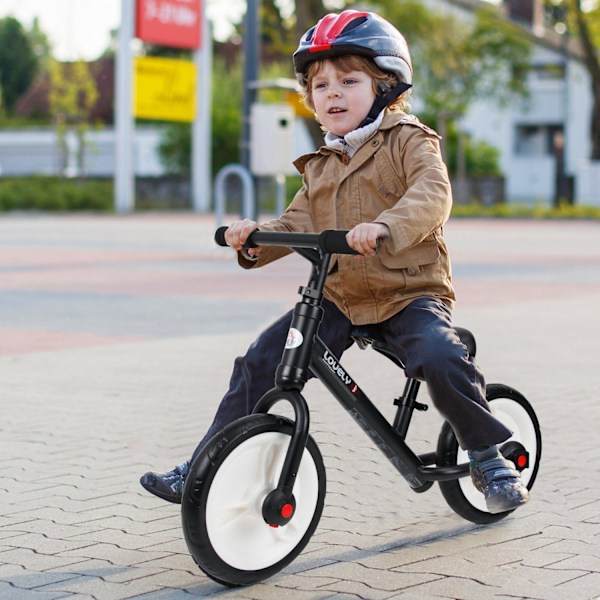 Børnecykelbalancecykel med træningshjul, pedaler, sædehøjdejusterbar, til 2-5 år, PP, sort