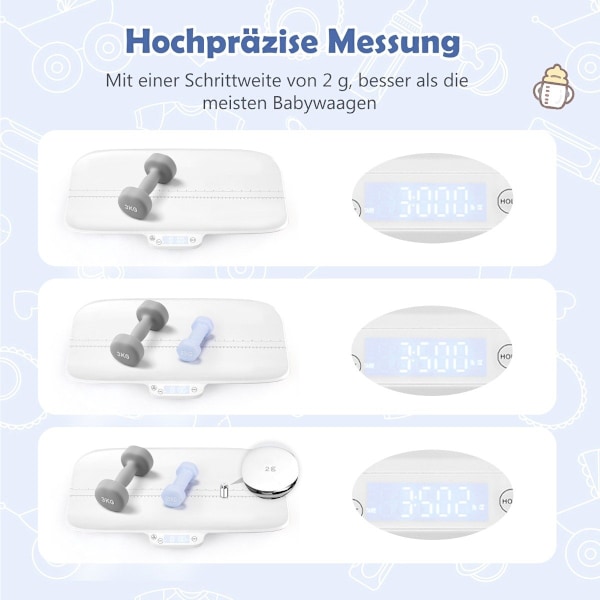 Digital babyvægt, multifunktionel børnevægt med 4 måletilstande, op til 30 kg bæreevne, hvid