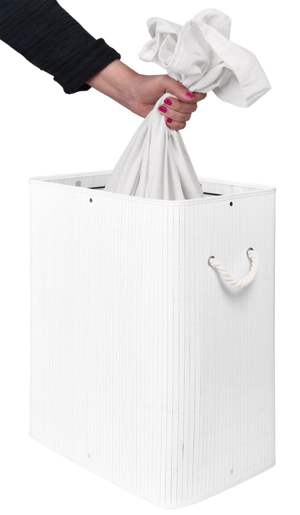 Bambu tvättkorg med lock, 80L, vit