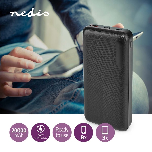 Powerbank | 20000 mAh | 1.5 / 2.0 / 3.0 A | Antal output: 2 | Output tilslutning: 1x USB-A / 1x USB-C™ | Input forbindels: 1x Micro USB / 1x USB-C™ |