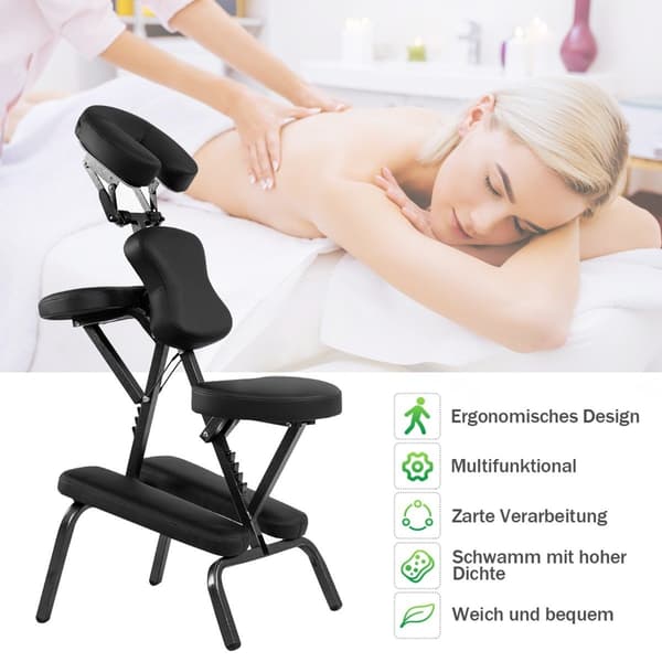 Bærbar justerbar massagestol – sort, foldbart design