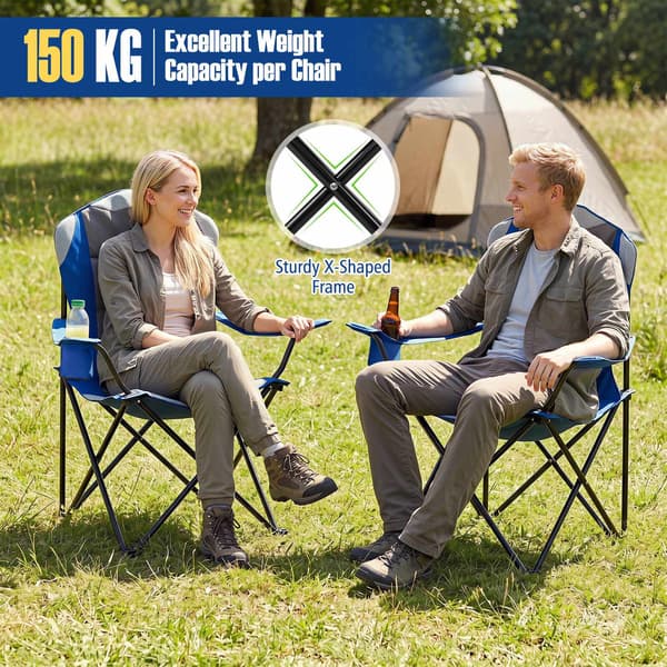 Hopfällbara campingstolar med mugghållare, 2-pack – Marinblå