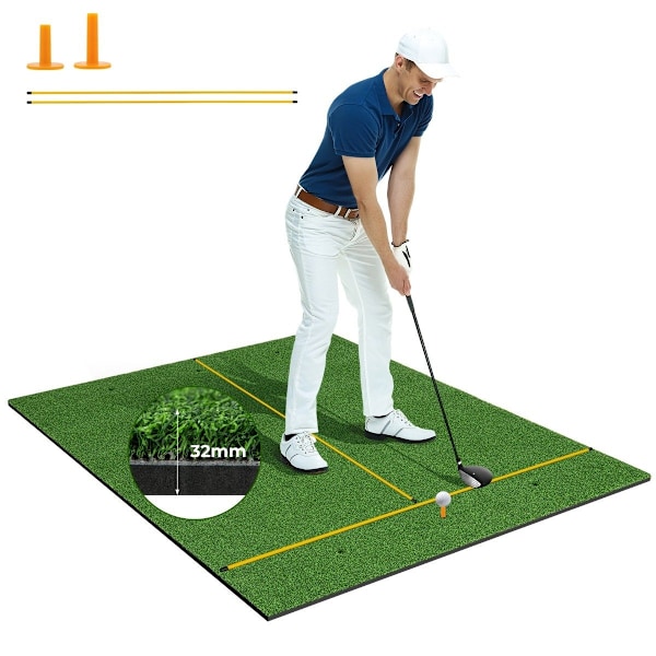 Golfträffmatta 2 gummi-tees & 2 inriktningsstänger & 6 tee-lägen 152 x 117 cm tjocklek 32 mm