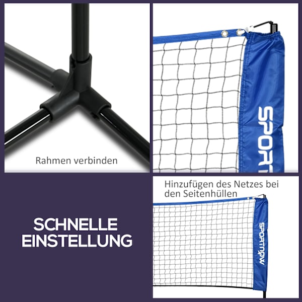 Badminton Net Sæt Sammenfoldelig Tennis Net, 103/120/155H Cm Højde Justerbar Indendørs Udendørs Badminton Net, Volleyball Net Metal Polyester Blå