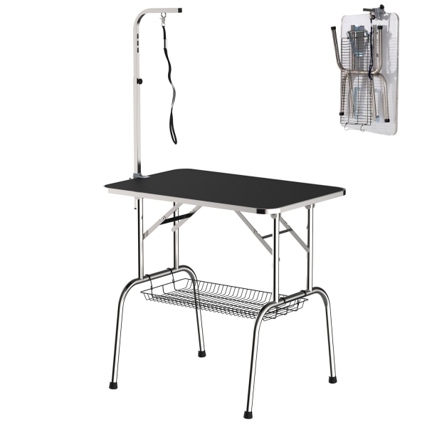 Striglebord, Striglebord, Klippebord Med Kurv, Foldbart Og Højdejusterbart, Rustfrit Stål, Sort
