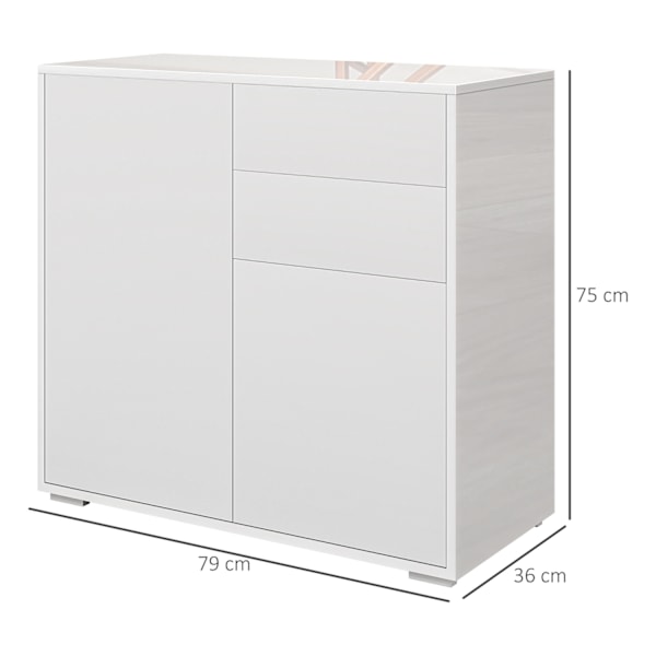 Skænk opbevaringsskab med skuffe, 2 push-click låger, køkkenskab med justerbar hylde, buffet skab til køkken, stue 79x36x75 cm hvid