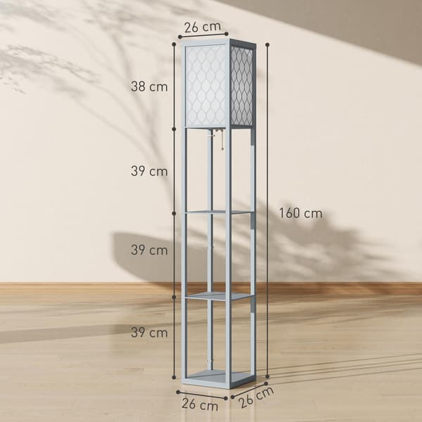 Gulvlampe med hylde, 3 niveauer, kompakt MDF, lysegrå