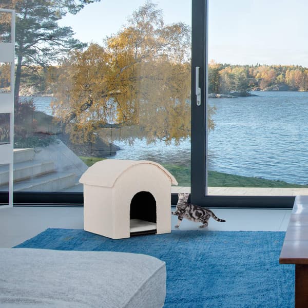 Beige kattegrav med kradseoverflade