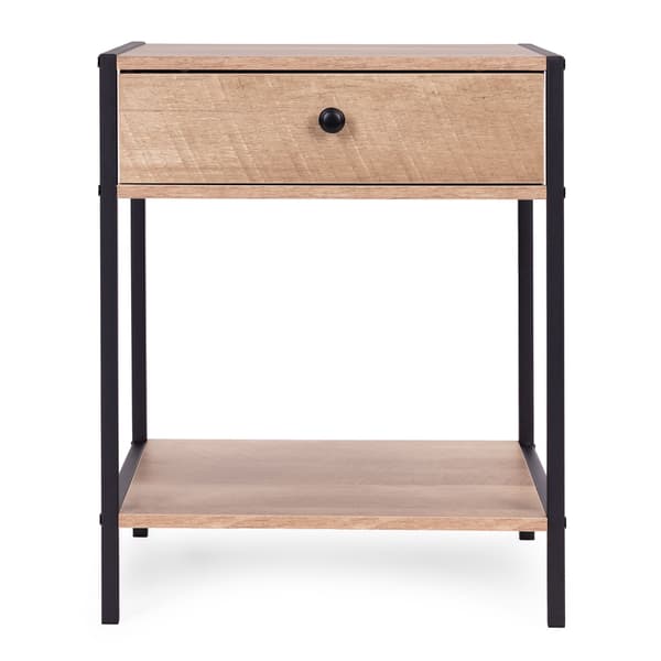 Loft sengebord med skuffe og hylde – lys eg