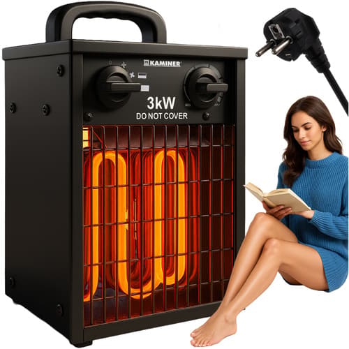 Elvarmer 3000W med termostat, IPX4-beskyttelse