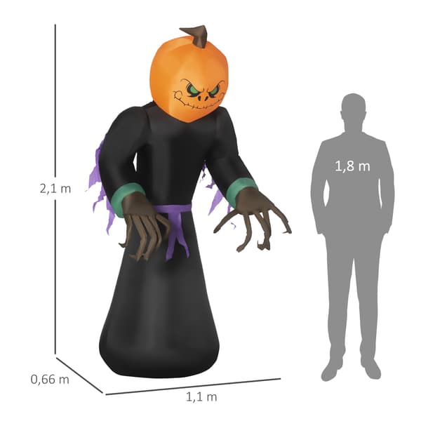 210 cm uppblåsbart pumpaspöke med LED-ljus, utomhusdekor
