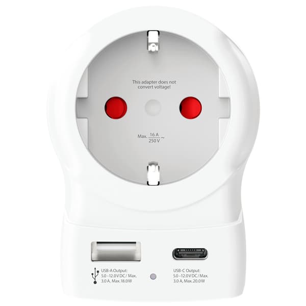 EU til UK stikadapter, USB-A/USB-C 20W PD jordet