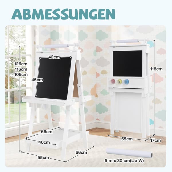 Justerbart staffeli til børn med whiteboard og magnettavle