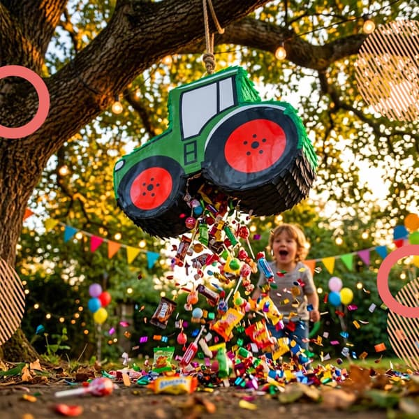 Traktor Piñata Sæt med Pind & Maske, Mørkegrøn