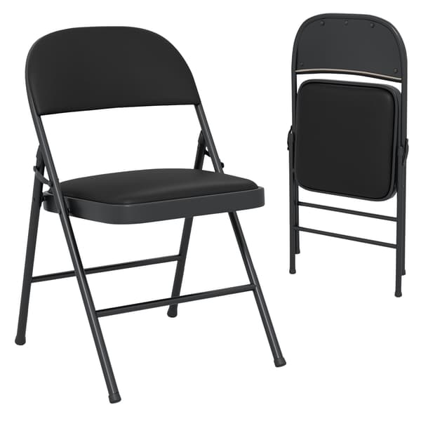 Hopfällbara stolar, stoppat PVC-läder, metallram, 2-pack, svart