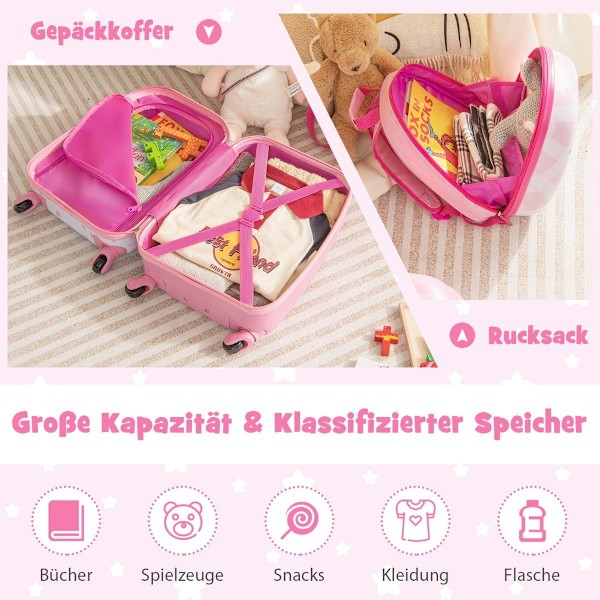 Resväska set 2 delar enhörning 16'' barn resväska + 12'' ryggsäck rosa