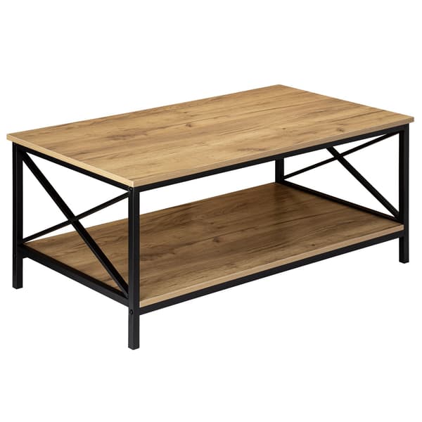 Rustikt soffbord med hyllplan – 100x55 cm, stål och trä