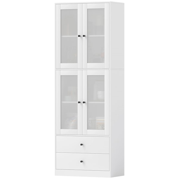 Keittiökaappi, korkea kaappi laatikolla, säädettävät hyllyt, keittiön buffet 2 kaappiosastolla olohuoneeseen, ruokailutilaan, 59 x 30 x 170 cm, valkoi