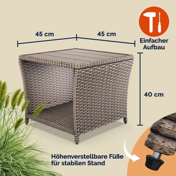Polyrattan sidebord, cremefarvet, 45x45x40cm, indendørs/udendørs