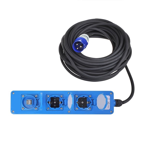 CEE 3-vägs uttag 20M (2xSchuko + 1x2-USB)