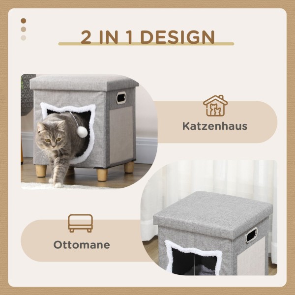 Cat Cave Ottomaani Tyynyllä Ja Raapimismatolla Play Ball Liukumaton Harmaa Polyesteri Kissoille