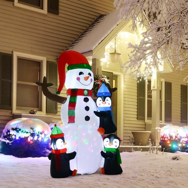 Jule Oppustelig Snemand Med 3 Pingviner Led'Er Polyester 140 X 70 X 180 Cm