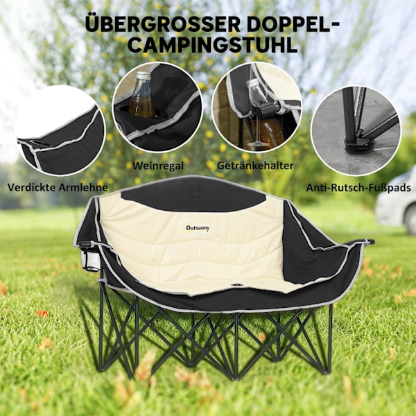 Hopfällbar stol 2-sits hopfällbar campingstol med mugghållare bärväska fällbar utomhusstol lastkapacitet upp till 250 kg robust lätt vadderad fiskesto