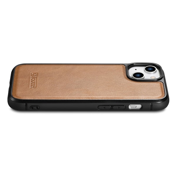 Fodral täckt med naturligt läder för iPhone 14 Leather Oil Wax ljusbrunt