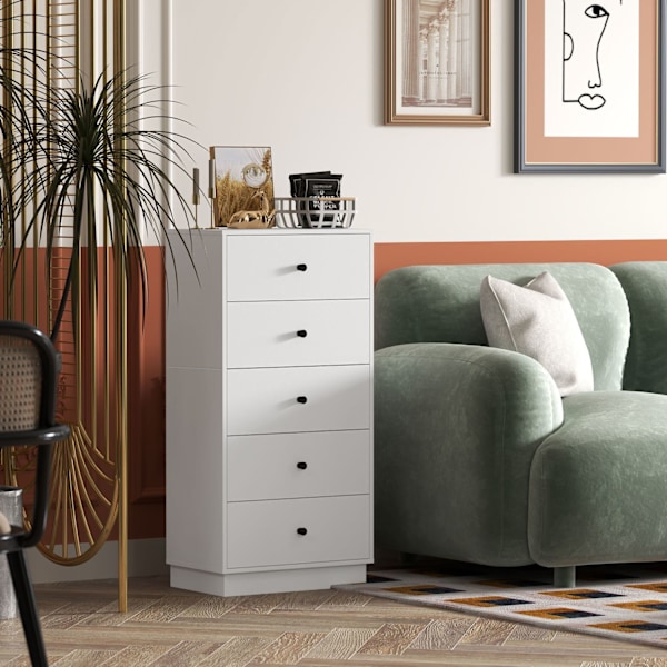 Kommode, skænk med 5 skuffer, skab af træmateriale, opbevaringsskab i moderne stil, skuffeskab, kommode til stue, soveværelse, entre, 47 x 29 x 95 cm,