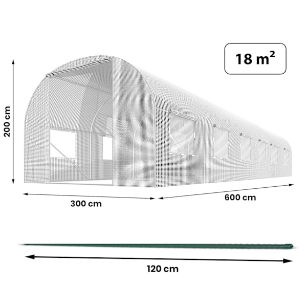 Puutarhatunneli 3 x 6 m (18 m2) valkoinen Plonos
