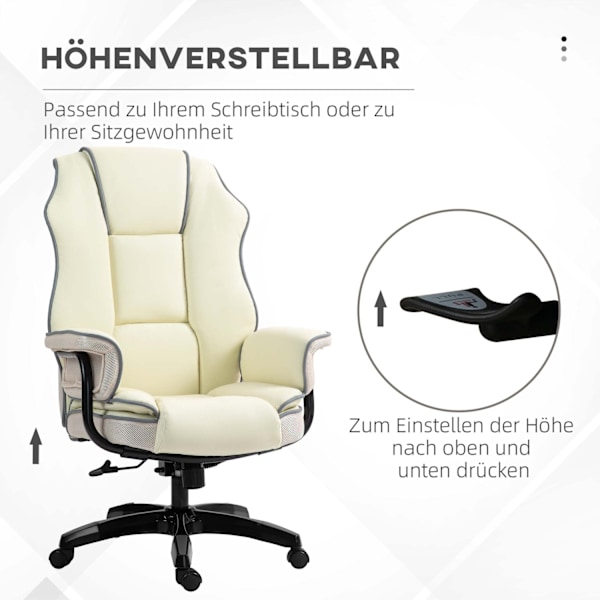 Ergonomisk kontorstol ryglæn justerbar, højdejusterbar skrivebordsstol med lænefunktion, creme