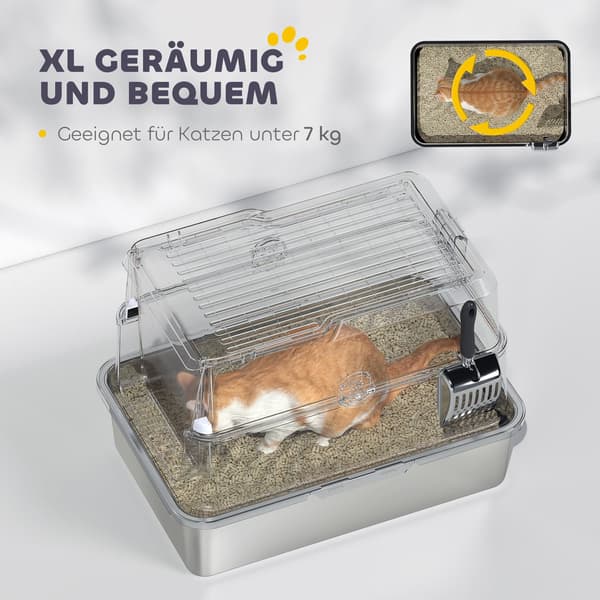 XL Katzenklo Edelstahl, Hellgrau, Mit Schaufel