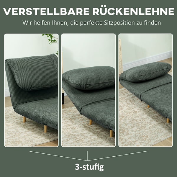 2-i-1 sovesofa, stoleseng, justerbar foldemadras, gæsteseng i fløjlsbukser, til soveværelse, stue, grøn, 82 x 89 x 83 cm
