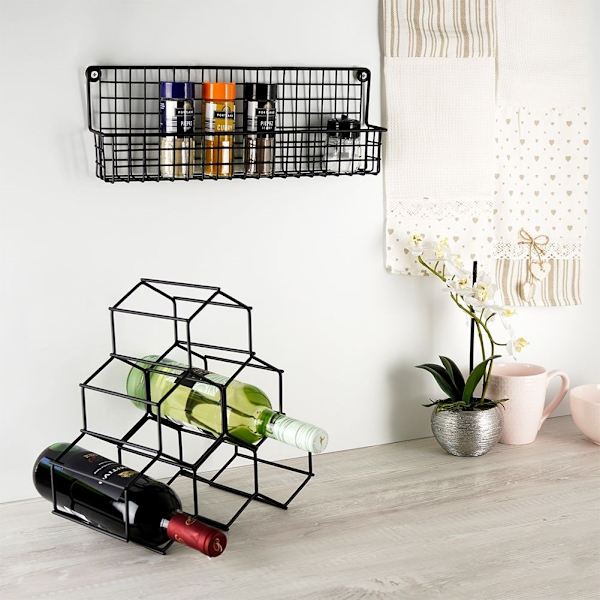 Elegant og stilfuld vinflaske i sort metal til 6 flasker