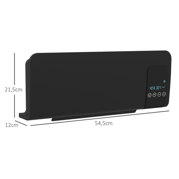 Väggmonterad elektrisk värmare, svart, 2 lägen, timer, LED-display