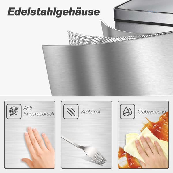 50L sensor skraldespand, rustfrit stål, lugtkontrol