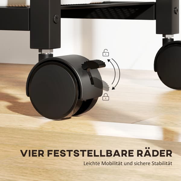 Printerstativ med hjul, stikkontakter, USB og USB-C, 40 kg kapacitet