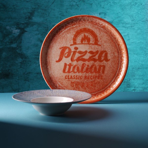 Opskrift Samling Mursten Rød porcelæn pizza tallerken, dia. 33 cm - sæt med 6 stk.