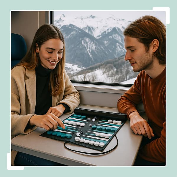 Rejse backgammon sæt, roll-up læder look