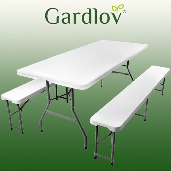 Fällbart trädgårdsbord 180cm + 2 bänkar