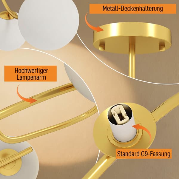 Loftlampe, 5x G9-fatninger, guld-hvid, 64 cm